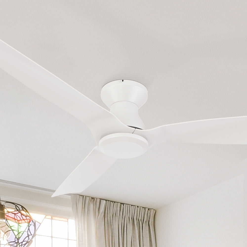 52-inch flush mounting ceiling fan with remote and 10-speed reversible Dc motor.