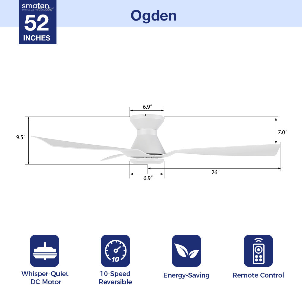52-inch white ceiling fan with remote, featuring with 10-speed dc motor, whisper-quiet and energy-efficient 