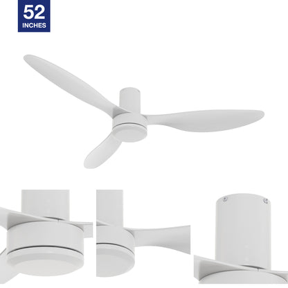 52in modern flush mounted ceiling fan designs with white low profile rod and durable ABS fan blades. 