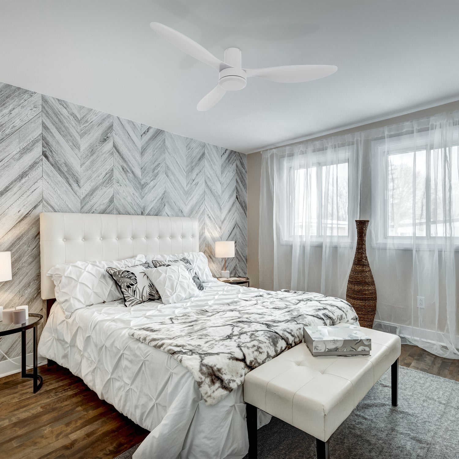 Whisper-quiet morning in your bedroom with the 52in Ceiling Fan. Remote-controlled, reversible, and durable ABS blades for personalized comfort. 