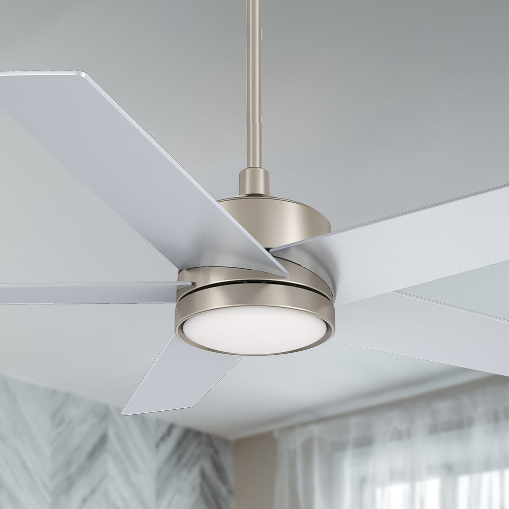 Illuminate your study space with 52in Silver Ceiling Fan. Modern design, dimmable LED, and reversible wind. 