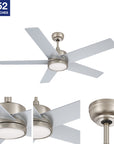 52in modern downrod mounted silver ceiling fan designs with golden downrod and fan cover. 