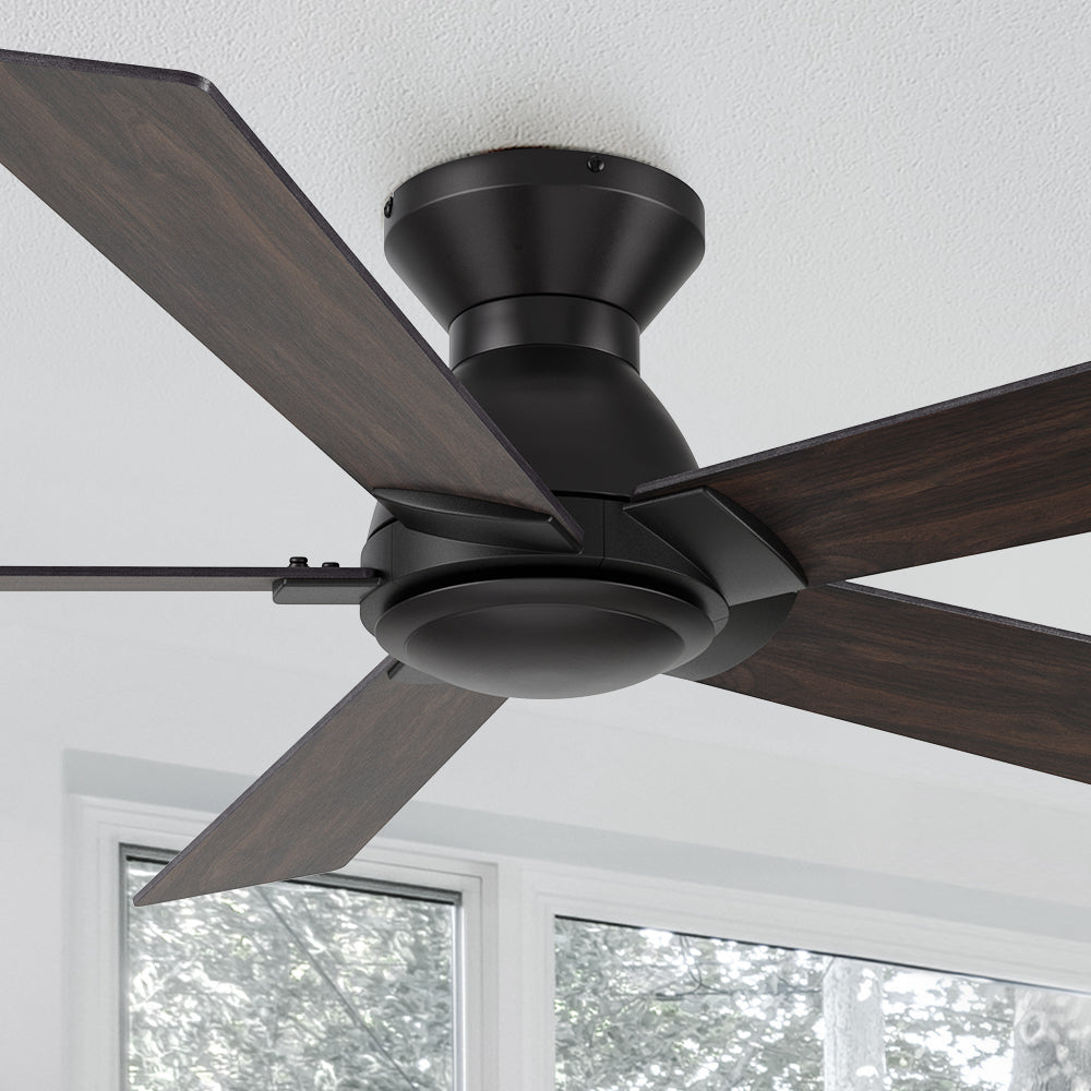 The Vetric 52" ceiling fan will keep your living space cool and stylish. This soft modern masterpiece is perfect for your large indoor living spaces. The fan boasts a simple design with a Black finish and elegant Plywood blades. Additionally, the fan comes equipped with a remote control to allow you to easily set your fan preferences. #color_Black