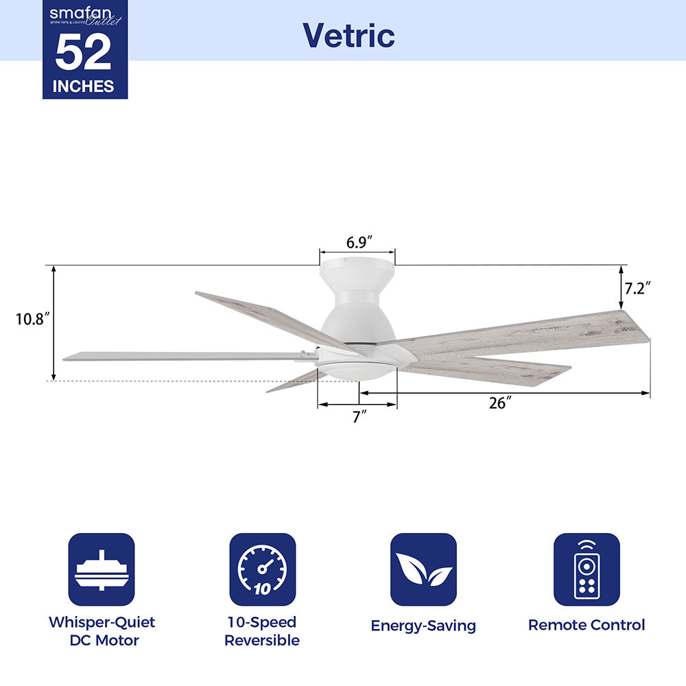 vetric-52-inch-flush mounting ceiling-fan-with-remote-contorl-specification 