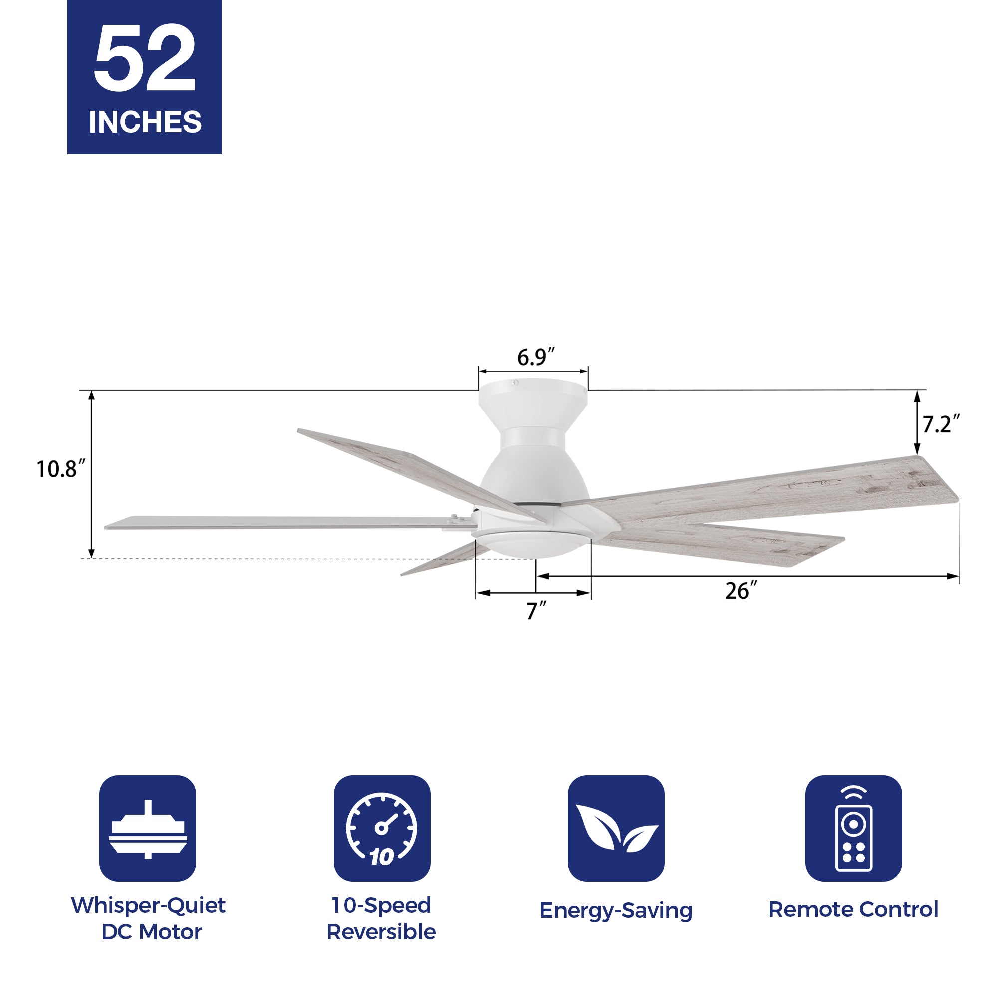 vetric-52-inch-flush mounting ceiling-fan-with-remote-contorl-specification #color_white