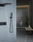 Foni Thermostatic Rainfall & Waterfall Combo Shower System in Matte Black