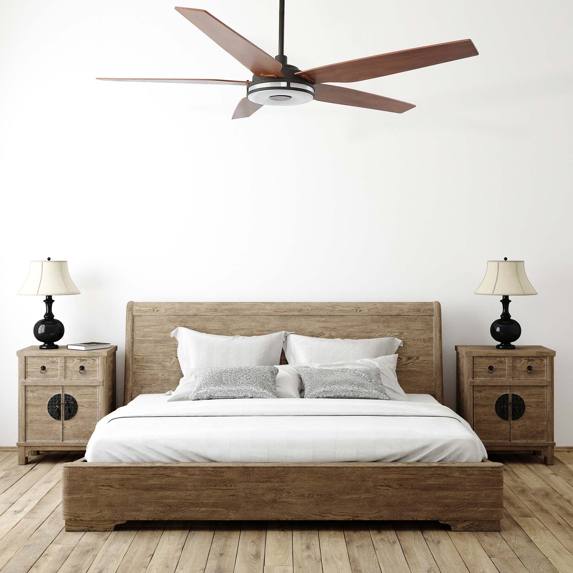 Carro Explorer 56&#39;&#39; 5-Blade Smart Ceiling Fan with LED Light Kit &amp; Remote - Black Case and Wood Grain Fan Blades