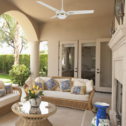 Upgrade your outdoor space with this Smafan damp-rated ceiling fan, complete with an integrated LED light and smart features enable. 