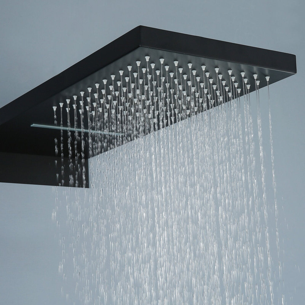 Foni Thermostatic Rainfall &amp; Waterfall Combo Shower System in Matte Black