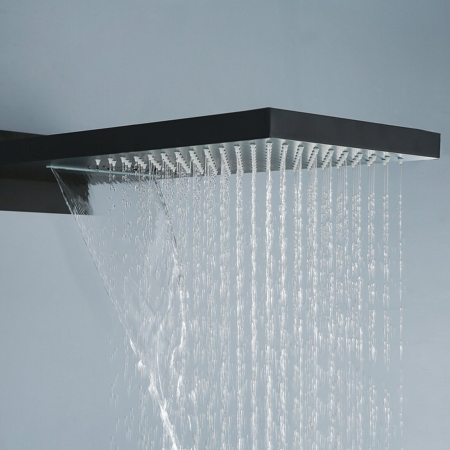 Foni Thermostatic Rainfall &amp; Waterfall Combo Shower System in Matte Black
