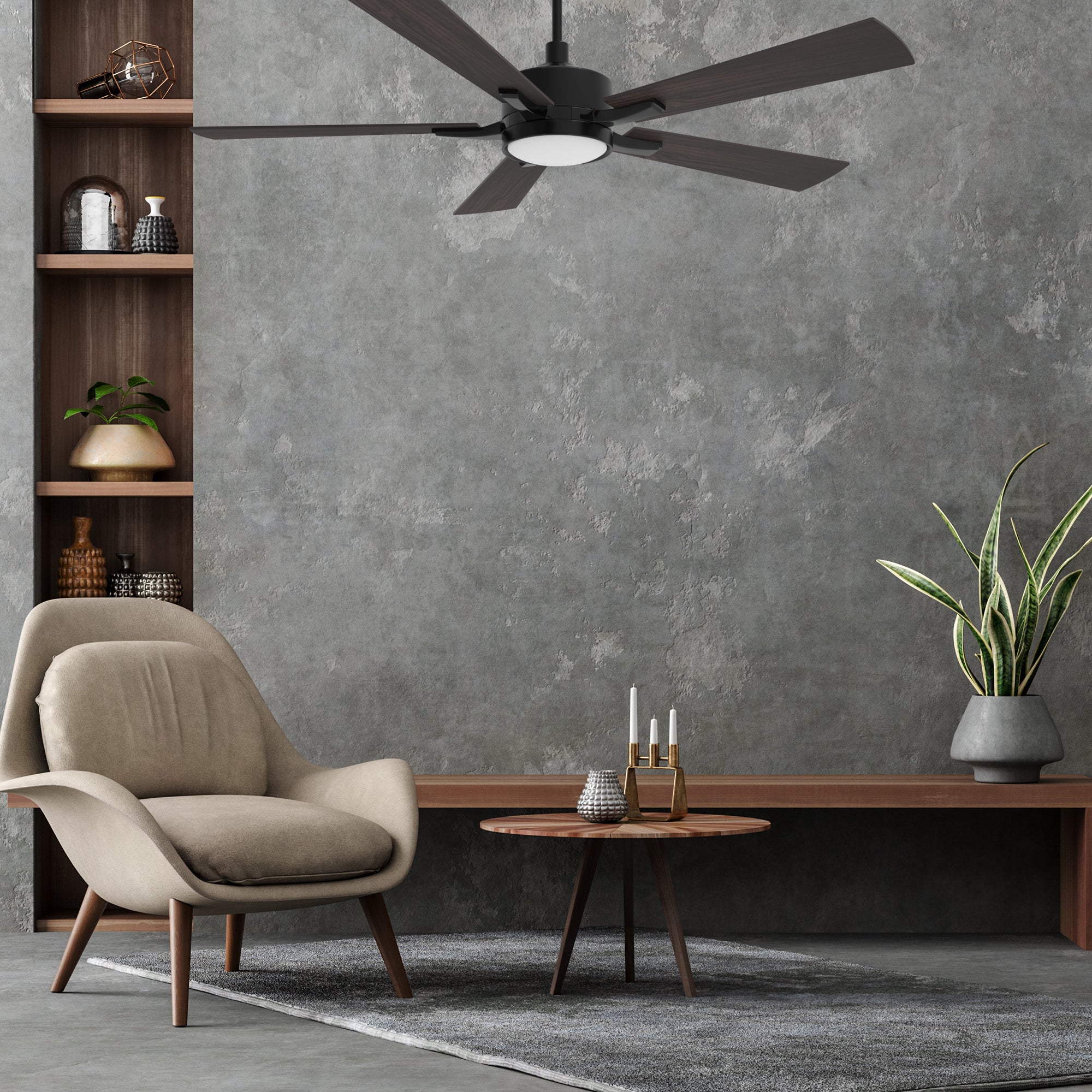The Smafan Apex 56'' smart ceiling fan keeps your space cool, bright, and stylish. It is a soft modern masterpiece perfect for your large indoor living spaces. This Wifi smart ceiling fan is a simplicity designing with Black finish, use elegant Plywood blades and has an integrated 4000K LED daylight. 