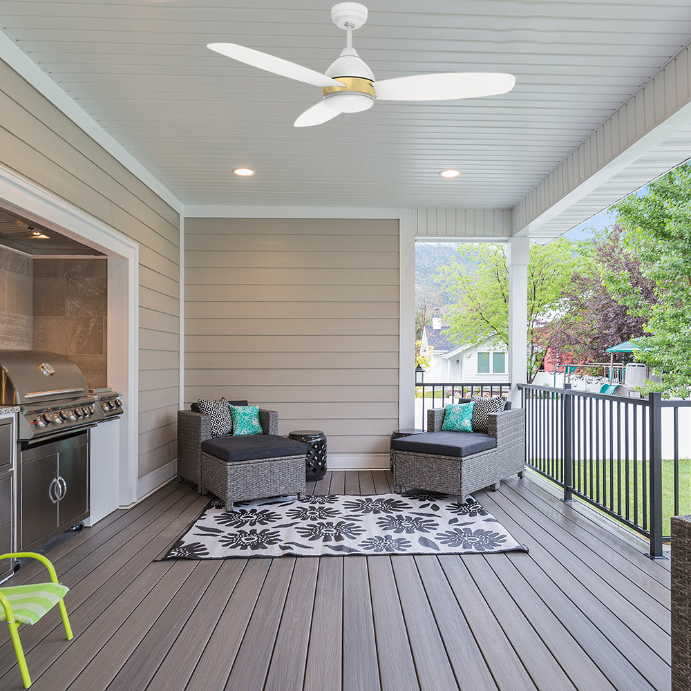 Control this smart home enabled outdoor ceiling fan with your voice command or smartphone with Wi-Fi connected in your outdoor space. #color_white