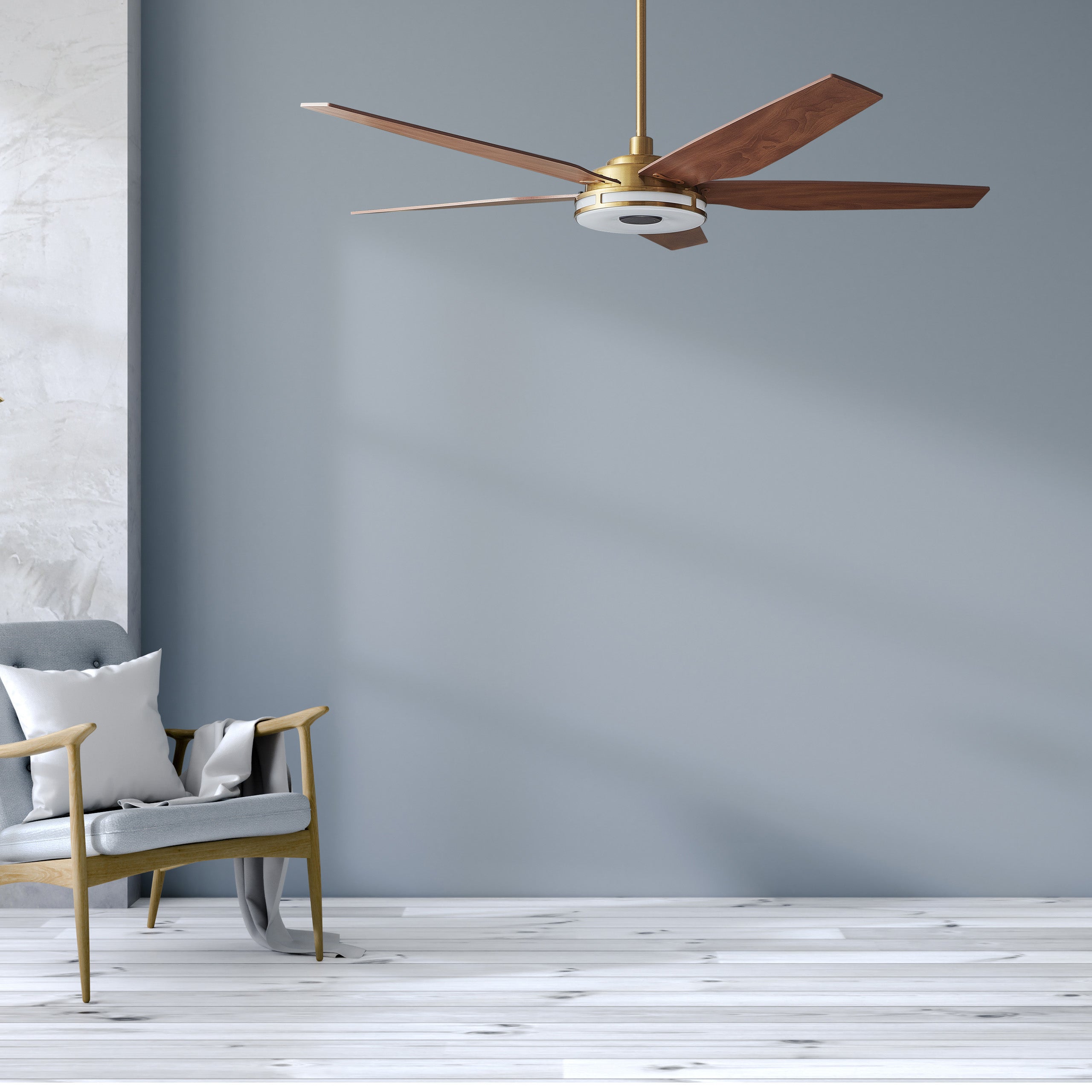 Carro Explorer 56&#39;&#39; 5-Blade Smart Ceiling Fan with LED Light Kit &amp; Remote - Gold Case and Wood Grain Fan Blades