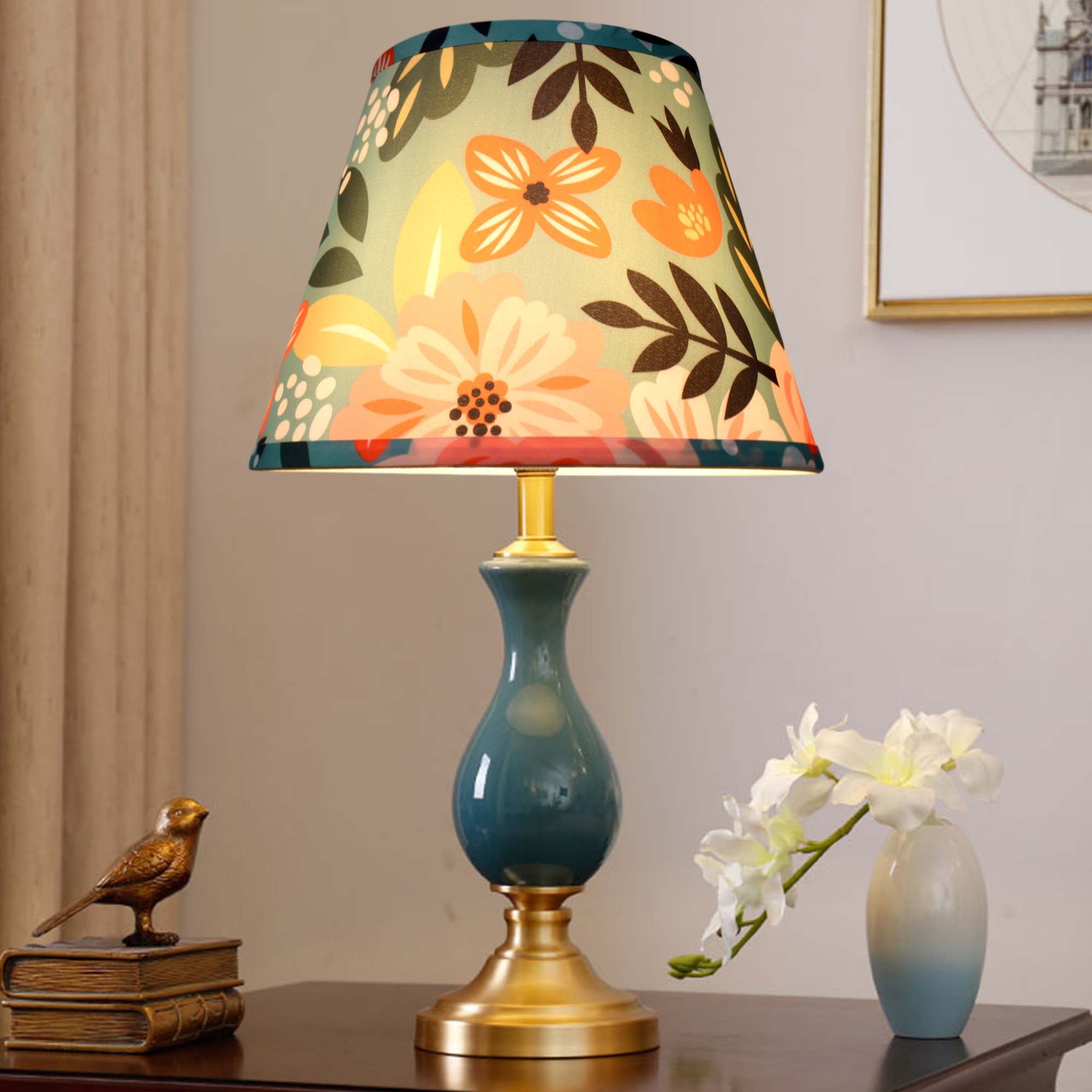Carro Home Floral Collection Limited Edition Round Empire Shape Lamp Shade 6"x10"x7.5" – Tropical Flowers (Set of 2) 