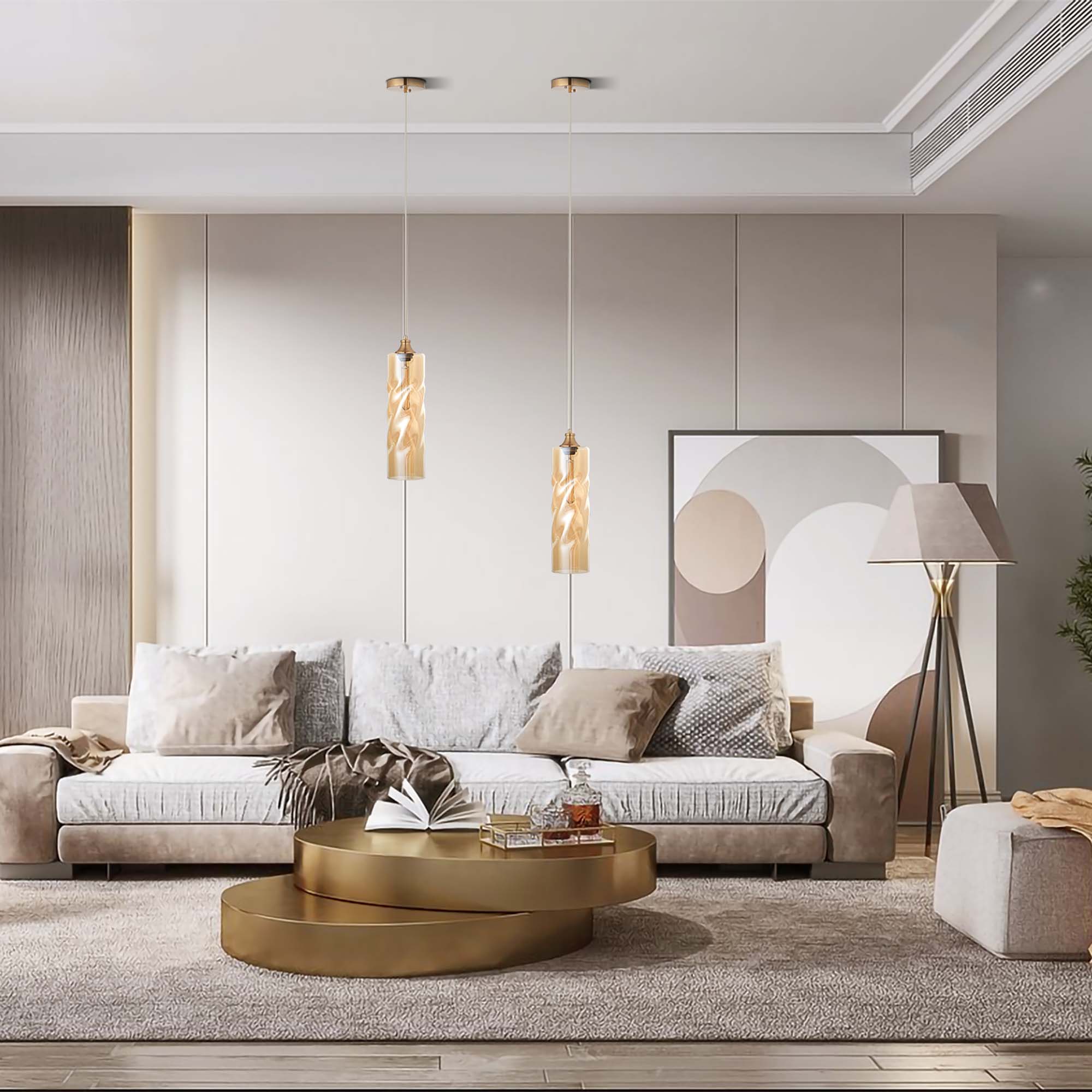 Carro Home Gemini Ombre Glass Pendant Light - Light Amber Adjustable Height 