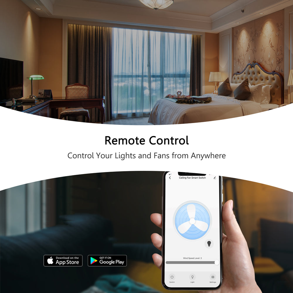 Smart Wi-Fi Ceiling Fan Wall Switch, Plastic, Universal, Works with Alexa and Google Home - Carro Smart Wi-Fi Ceiling Fan Wall Switch, Plastic, Universal, Works with Alexa and Google Home - Carro