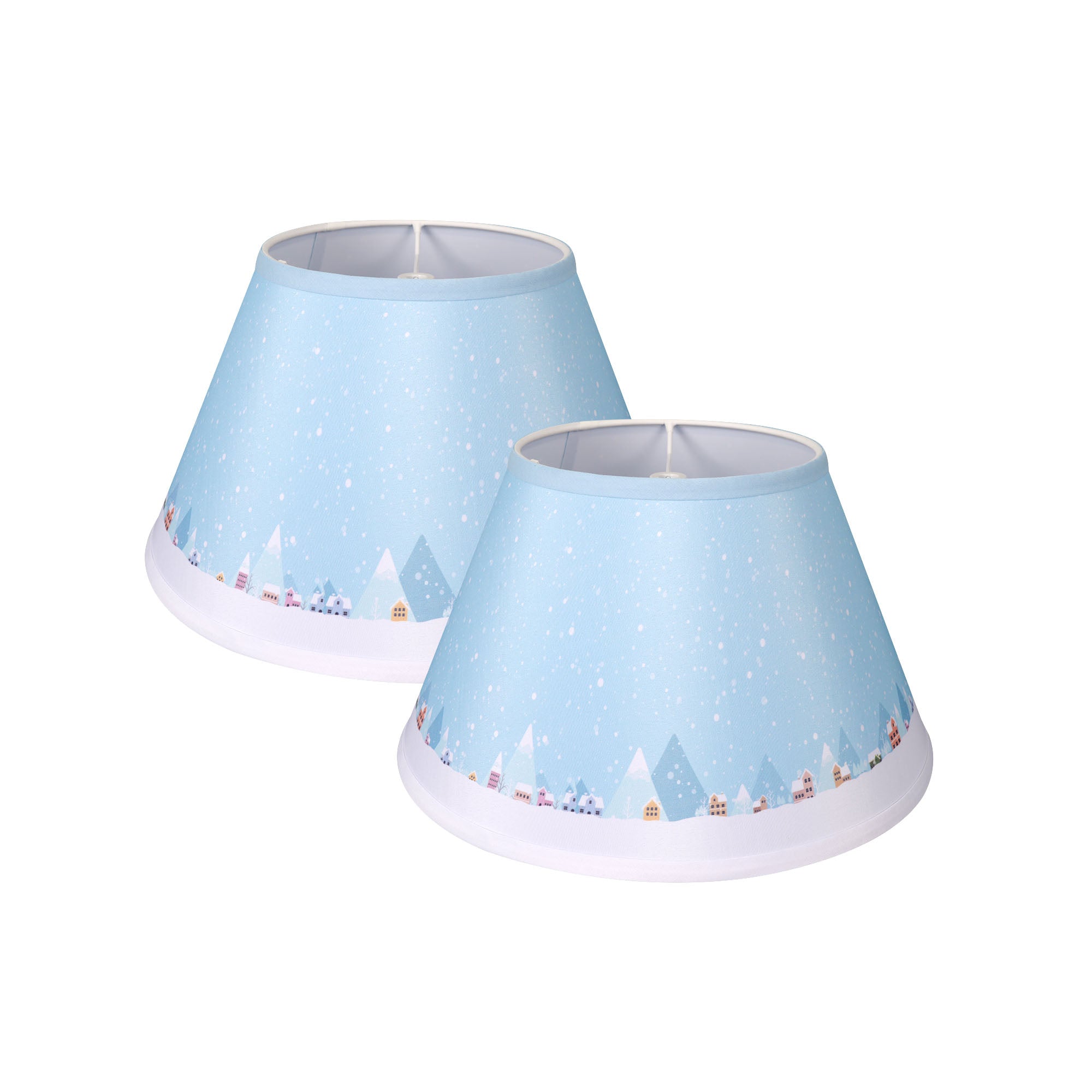 Carro Home Winter Collection Limited Edition Round Empire Shape Lamp Shade 7&quot;x13&quot;x7.8&quot; – Snowy Village (Set of 2) 