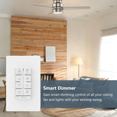 Carro Home Ceiling Fan Smart Switch. Turn your existing AC ceiling fan into a smart device with our universal smart switch. Carro Home smart switch can replace any existing wall switches for your AC ceiling fans. Gentle Light Dimmer functions will provide comfortable ambience.  Carro Locus Smart Switch features in-wall compact design with white plate and modern clean lines, perfect for any décor. ETL and FCC Certified. Designed in California.