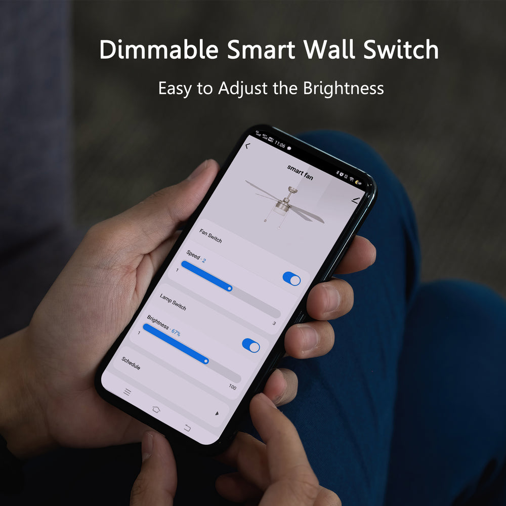 Carro Home Ceiling Fan Smart Switch. Turn your existing AC ceiling fan into a smart device with our universal smart switch. Carro Home smart switch can replace any existing wall switches for your AC ceiling fans. Gentle Light Dimmer functions will provide comfortable ambience.  Carro Locus Smart Switch features in-wall compact design with white plate and modern clean lines, perfect for any décor. ETL and FCC Certified. Designed in California.