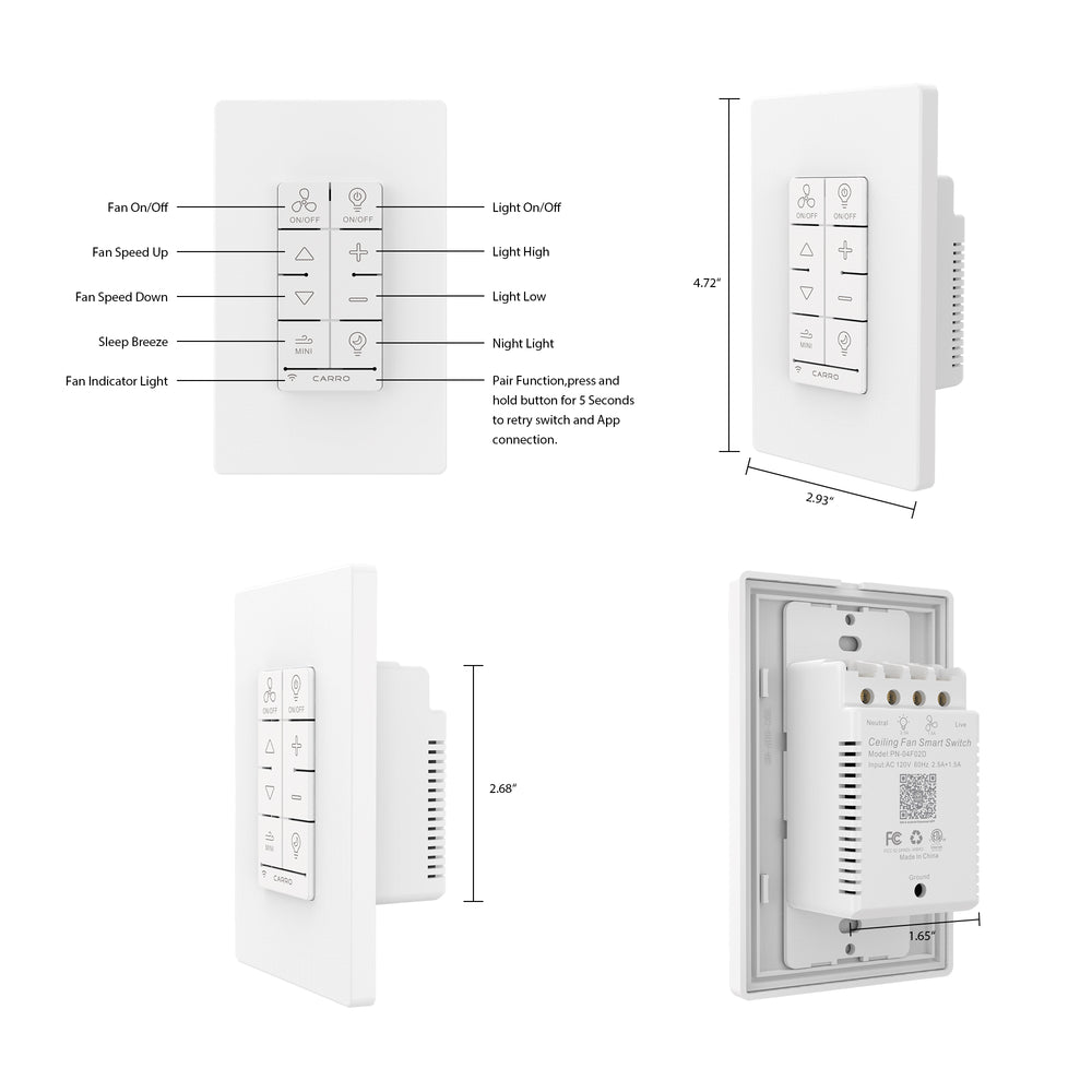 UNIVERSAL FIT:Easily turn your existing AC ceiling fan into a smart device with our universal smart switch and the best of all, no Hub required.Can replace any existing wall switches for your AC ceiling fans. 