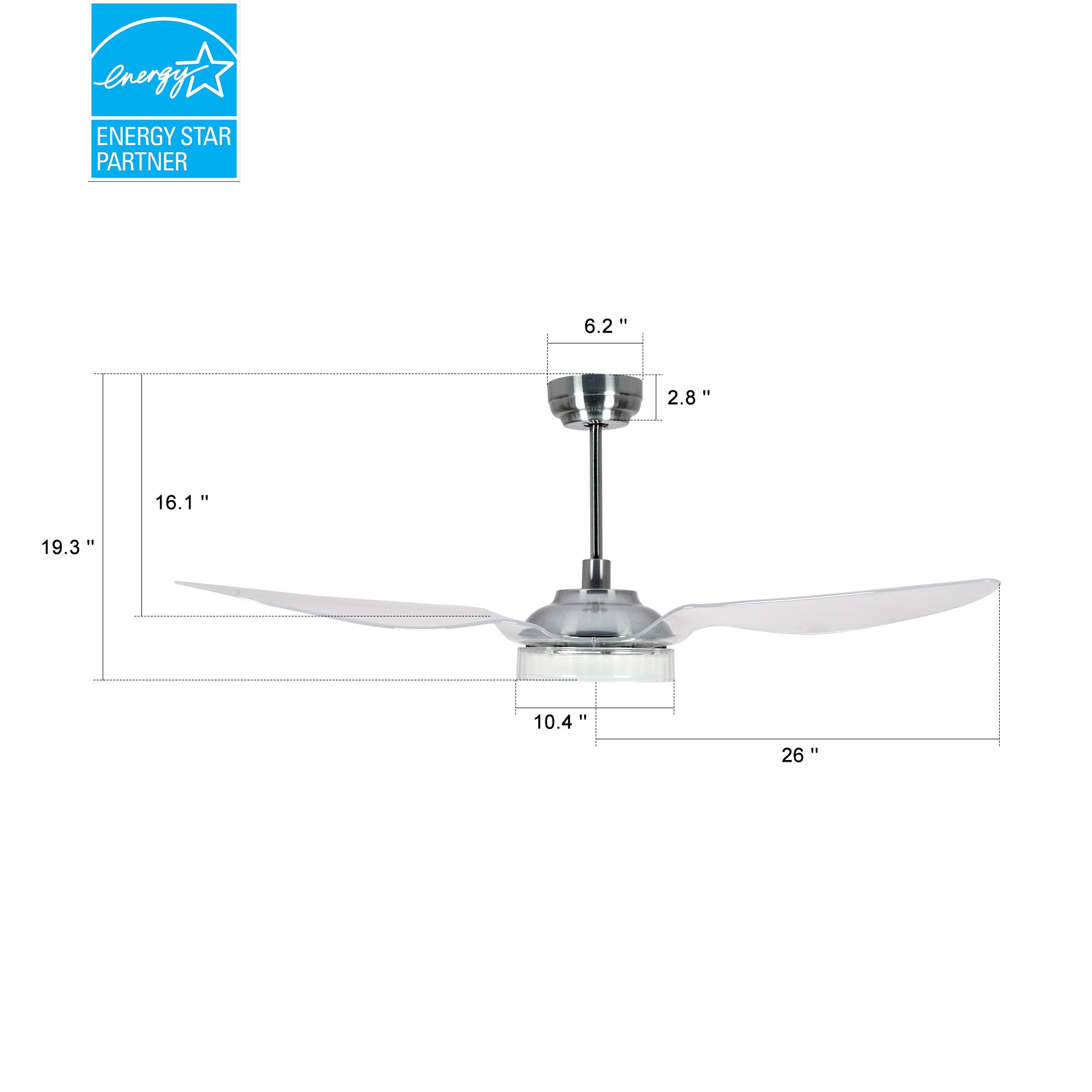 Icebreaker 52'' 3-Blade Smart Ceiling Fan with LED Light Kit & Remote - Silver/Clear#color_silver