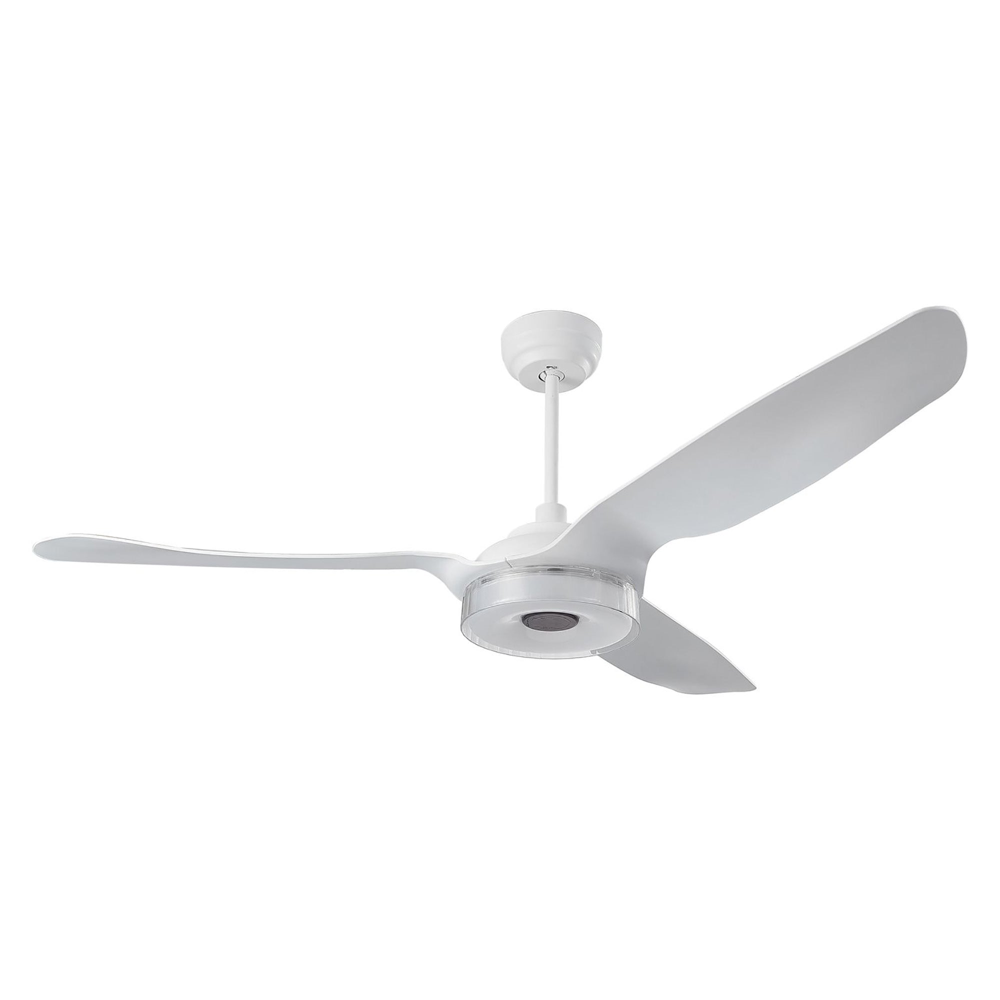 Icebreaker 56 inch smart fan delivers high and energy-efficient airflow in a sleek design. With dimmable integrated LED, 10-speed whisper-quiet DC motor, available remote, phone app, and voice integration control, and airfoils in classic white or black or clear, Icebreaker helps you enjoy your better life. #color_white