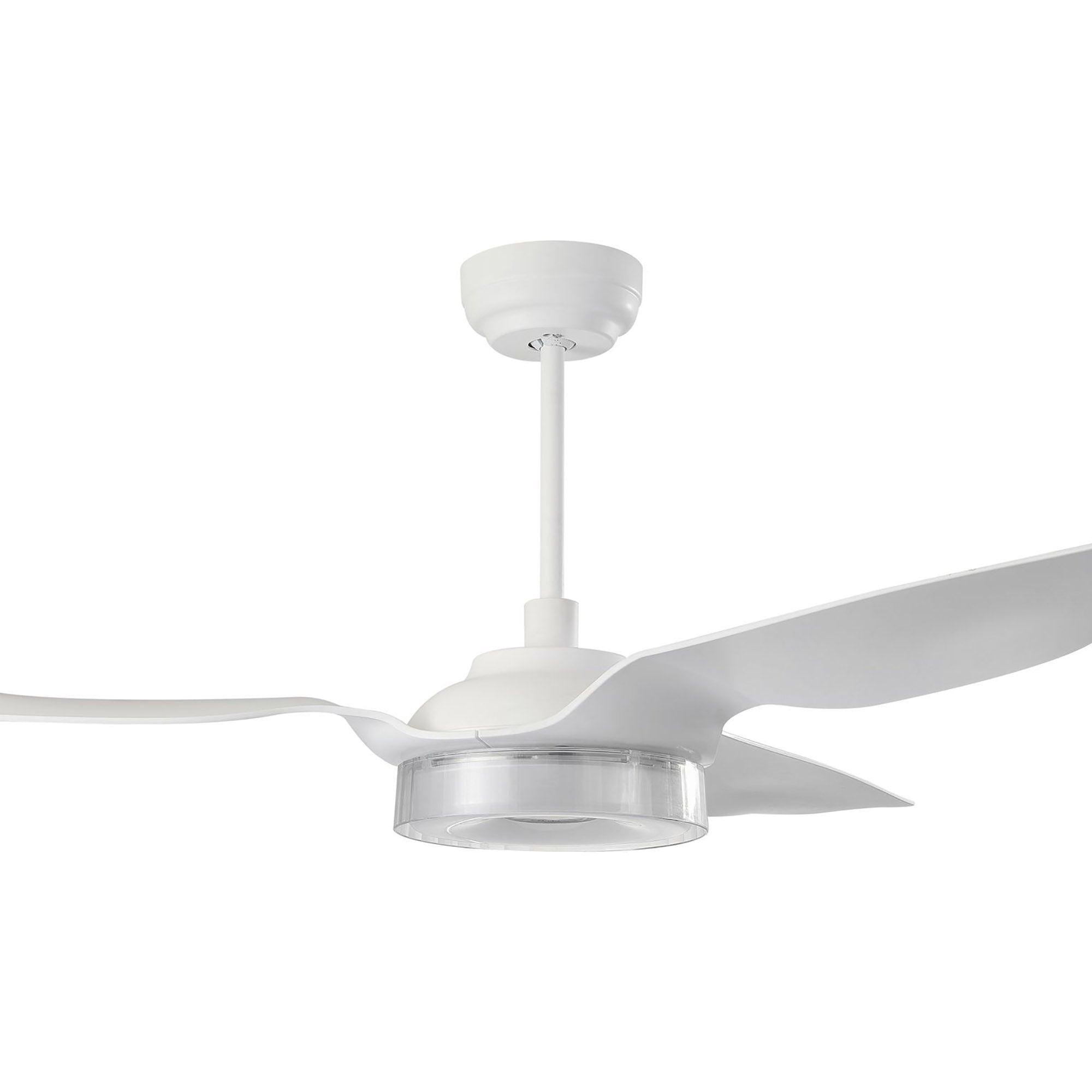 Icebreaker 56 inch smart fan delivers high and energy-efficient airflow in a sleek design. With dimmable integrated LED, 10-speed whisper-quiet DC motor, available remote, phone app, and voice integration control, and airfoils in classic white or black or clear, Icebreaker helps you enjoy your better life. #color_white