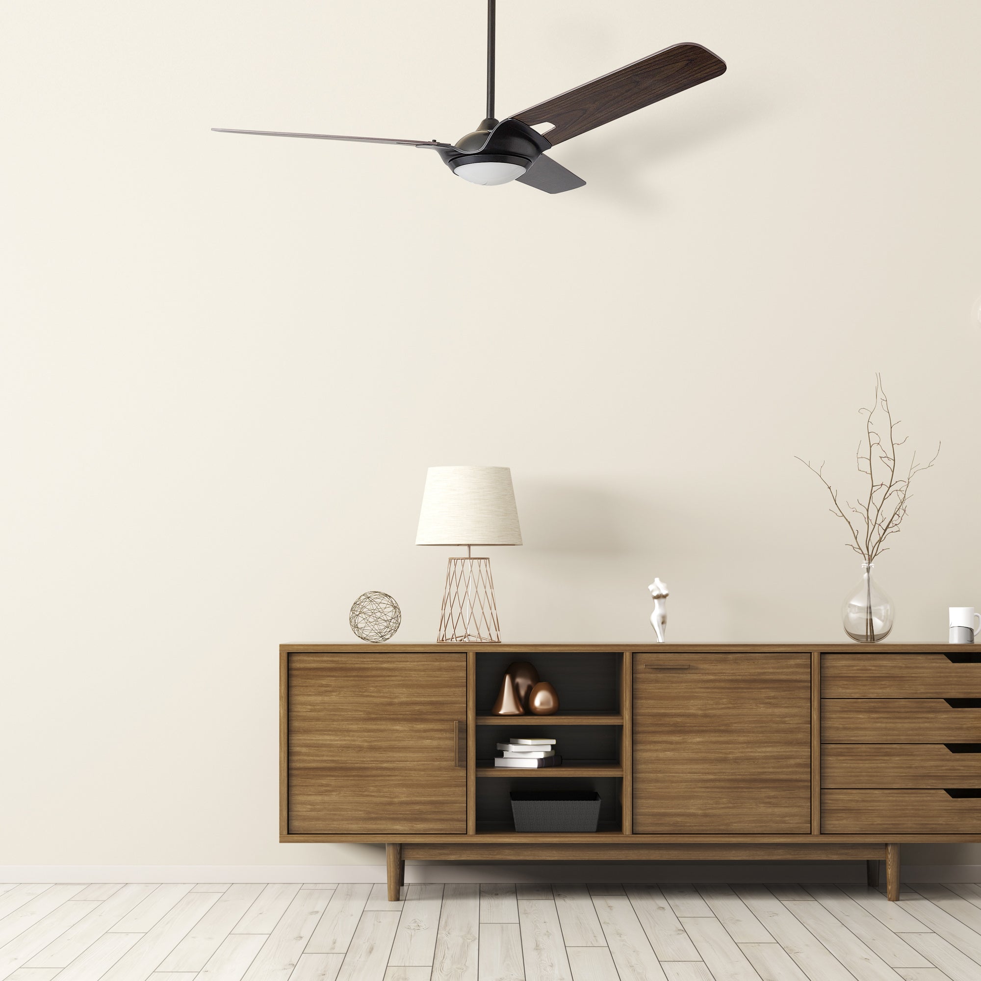 Carro Home Innovator 52&#39;&#39; 3-Blade Smart Ceiling Fan with LED Light Kit &amp; Remote - Black case and wood grain Pattern Fan Blades