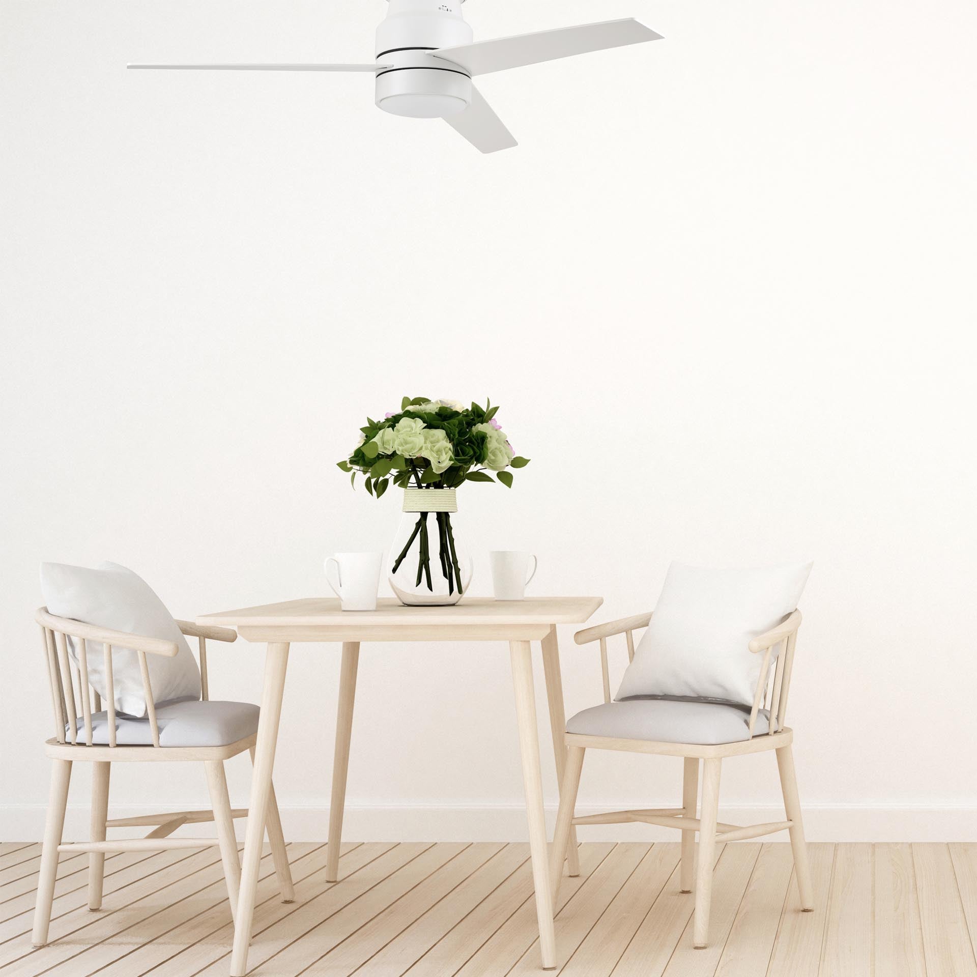 Smafan Ranger Smart Ceiling Fan blends elegantly into its surroundings while providing a cooling effect and strong airflow that large indoor living spaces need. Ranger’s energy-efficient LED light kit has 3000 lumens and lasts over 50000+ hours and its warm soft white light creates an inviting space. Ranger’s energy-efficient and completely silent motor provides a comfortable environment for any indoor spaces. #color_white