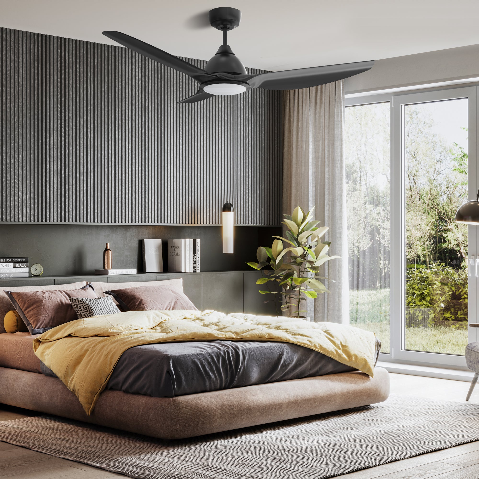The Smafan Cresta 52&#39;&#39; smart ceiling fan keeps your space cool, bright, and stylish. It is a soft modern masterpiece perfect for your large indoor living spaces. This Wifi smart ceiling fan is a simplicity designing with Black finish, use ABS blades and has an integrated 4000K LED daylight. 
