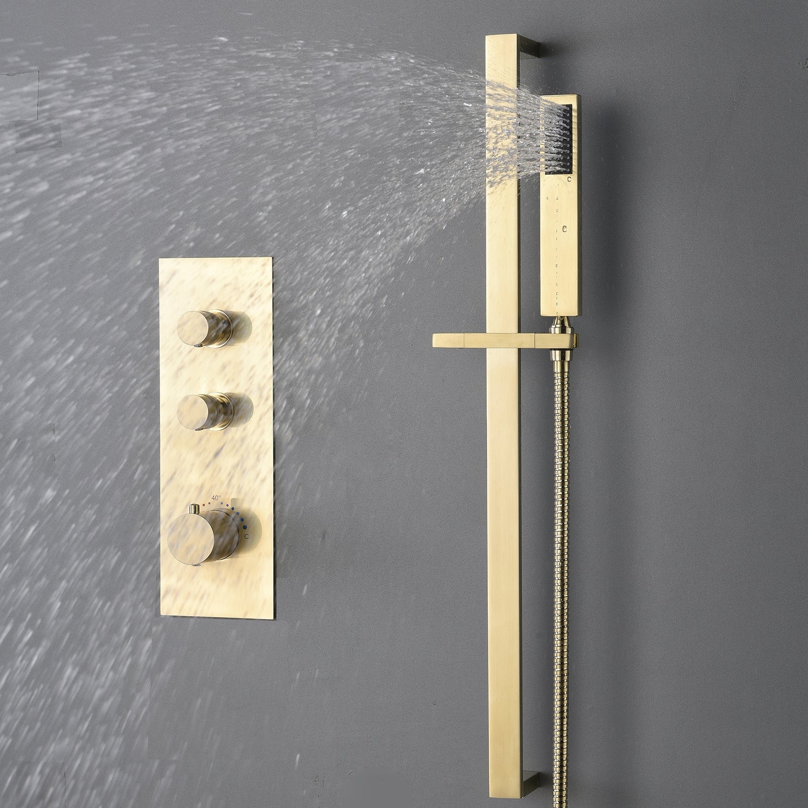 Vionel 10 In Thermostatic Shower System Handshower in Brushed Gold