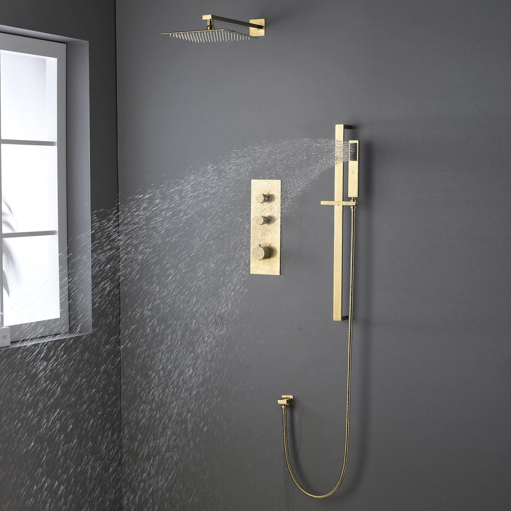 Vionel 10 In Thermostatic Shower System Handshower in Brushed Gold