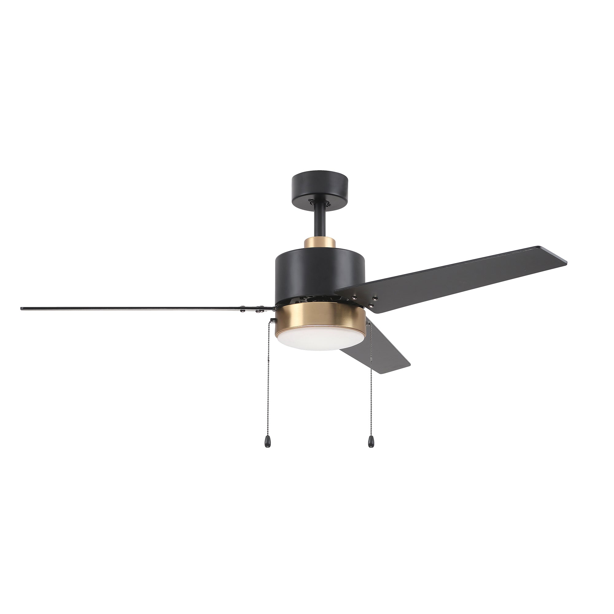 This Dulac 52''Ceiling Fan keeps your space cool, bright, and stylish. It is a soft modern masterpiece perfect for your large indoor living spaces. This Model ceiling fan is a simplicity designing with White finish, use elegant Plywood blades and has an integrated 3000K LED warm light. The fan feature the pull chain switches to set fan speeds and lighting On/Off. #color_black