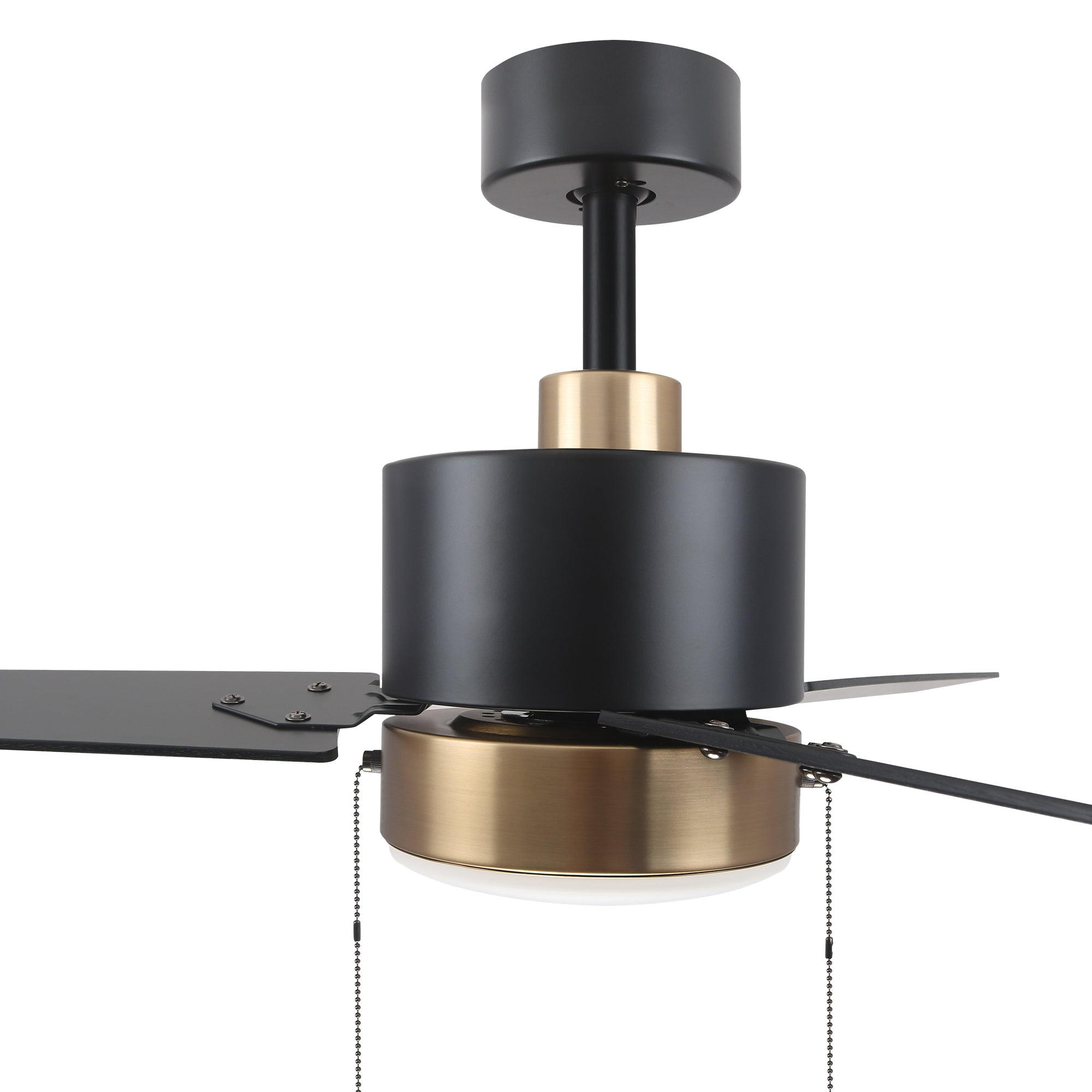 This Dulac 52''Ceiling Fan keeps your space cool, bright, and stylish. It is a soft modern masterpiece perfect for your large indoor living spaces. This Model ceiling fan is a simplicity designing with White finish, use elegant Plywood blades and has an integrated 3000K LED warm light. The fan feature the pull chain switches to set fan speeds and lighting On/Off. #color_black