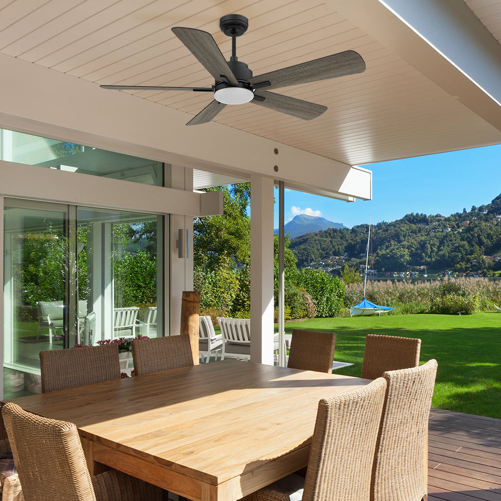 Elevate the look of your outdoor living space with this stylish and modern smart ceiling fan with 5 blades, remote control enable.  #color_wood