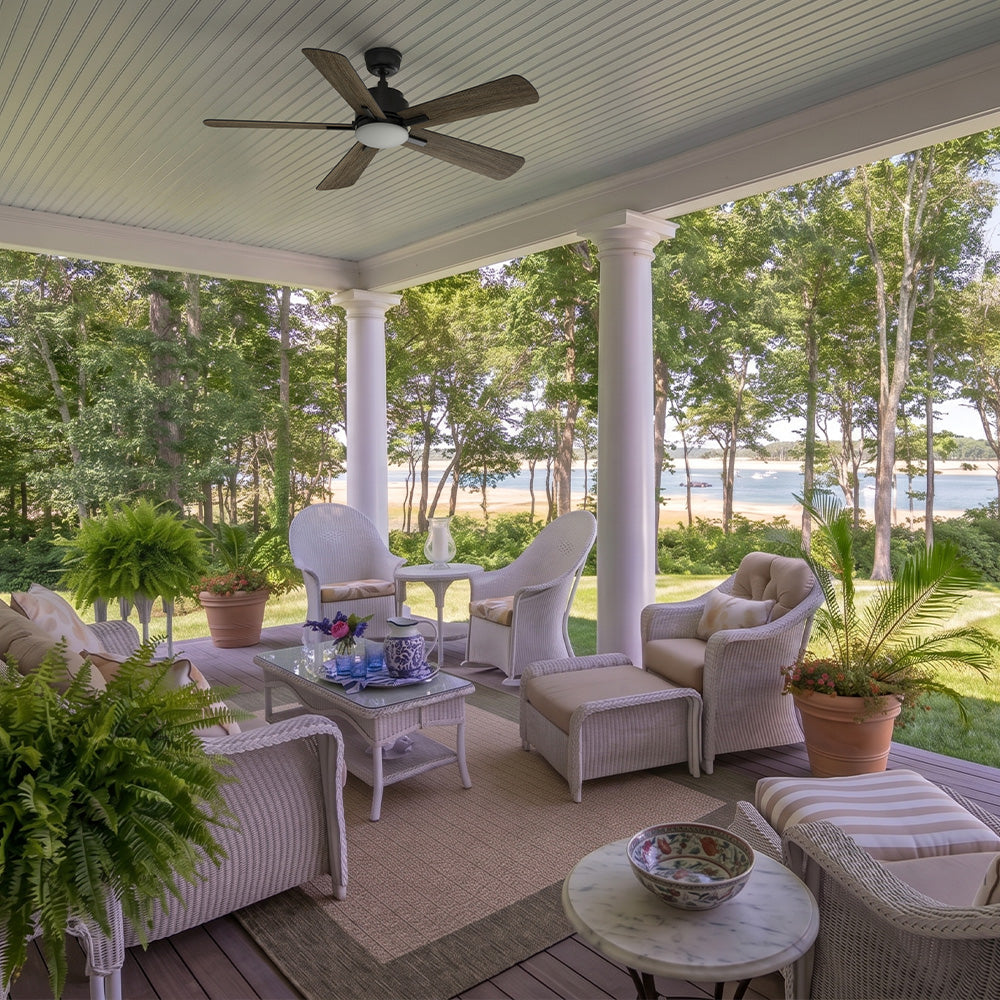 Elevate the look of your outdoor living space with this stylish and modern smart ceiling fan with 5 blades, remote control enable. 