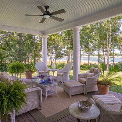 Elevate the look of your outdoor living space with this stylish and modern smart ceiling fan with 5 blades, remote control enable. #color_wood