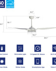 Carro Icebreaker 60'' 3-Blade Smart Ceiling Fan with LED Light Kit & Remote - Black Case and Fan Blades