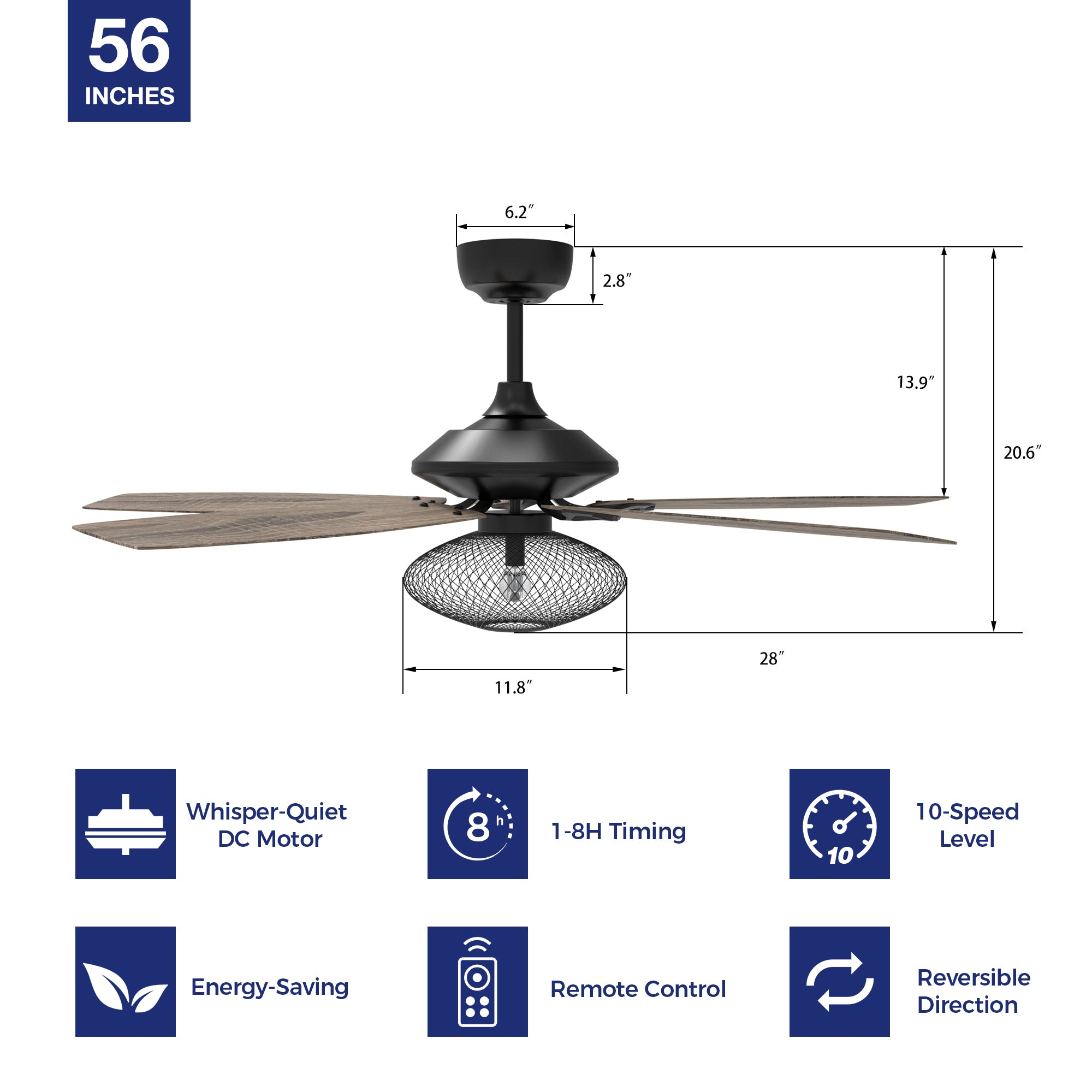 This Smafan Keller 52&#39;/56&#39;&#39;ceiling fan keeps your space cool, bright, and stylish. It is a soft modern masterpiece perfect for your large indoor living spaces. This ceiling fan is a simplicity designing with black finish, use elegant Plywood blades and compatible with LED bulb(Not included). The fan features remote control.
