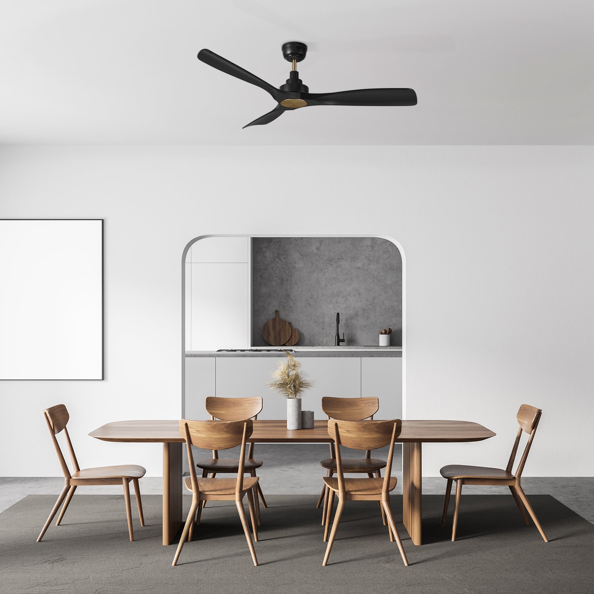 This Kilmory 52" ceiling fan keeps your space cool and stylish. It is a soft modern masterpiece perfect for your large indoor living spaces. This ceiling fan is a simplicity designing with Black finish, use very strong ABS blades. The fan features Remote control to set fan preferences. 