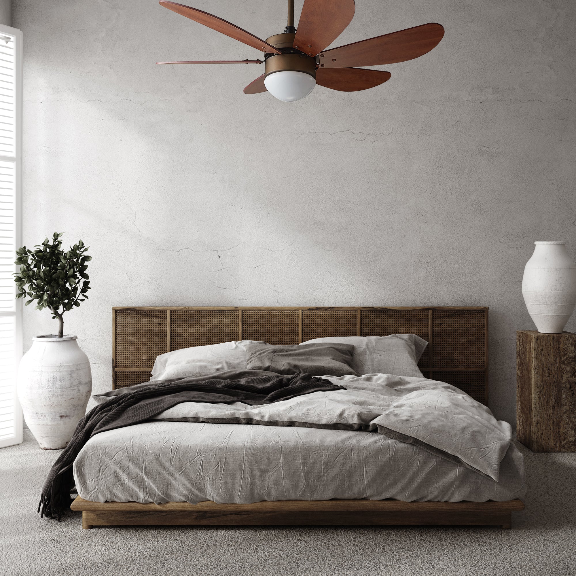 The Smafan Minimus 38'' smart ceiling fan keeps your space cool, bright, and stylish. It is a soft modern masterpiece perfect for your indoor living spaces. #color_Brown