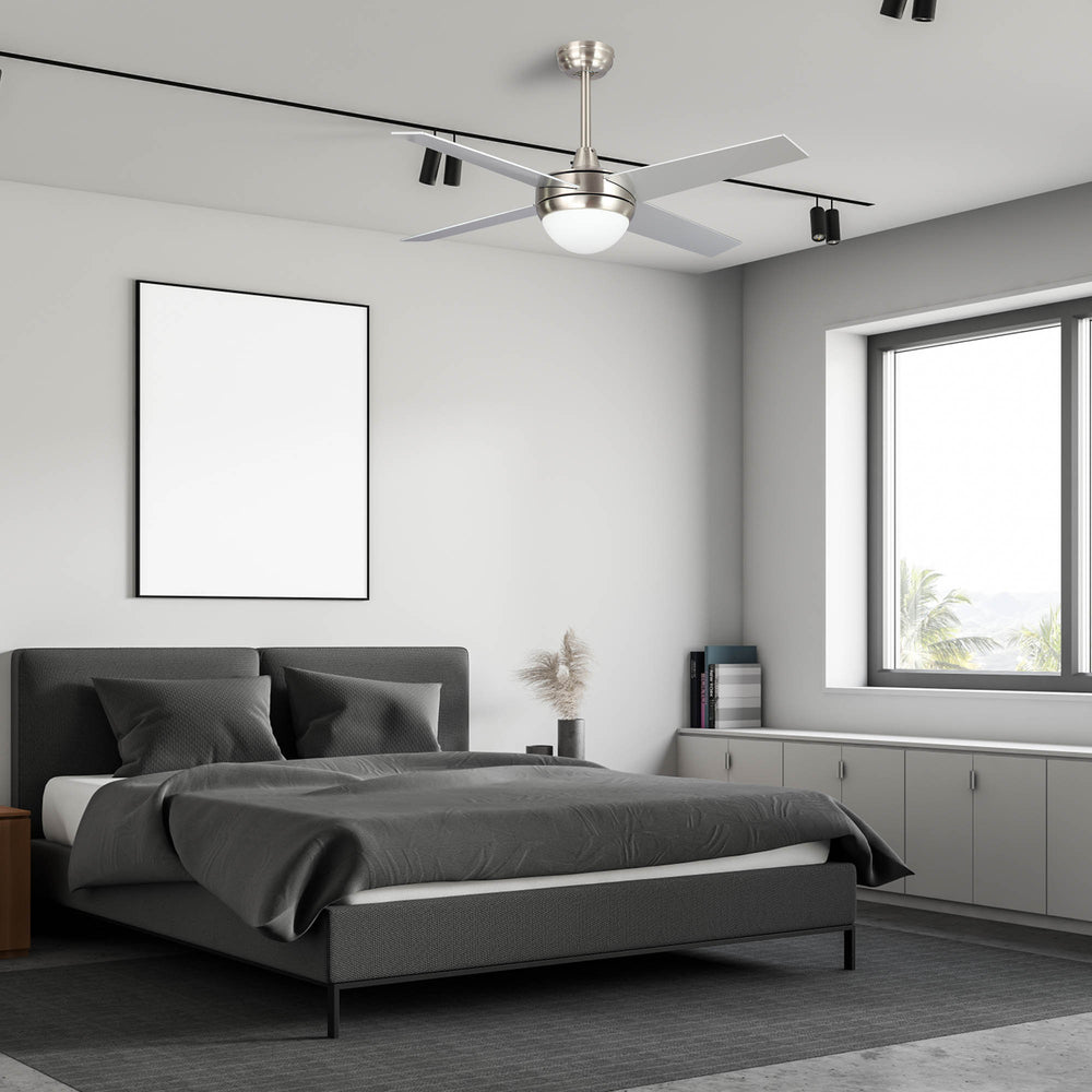 Carro Nova 48 inch Smart Ceiling Fan With LED Light Kit-silver base with white blades. 