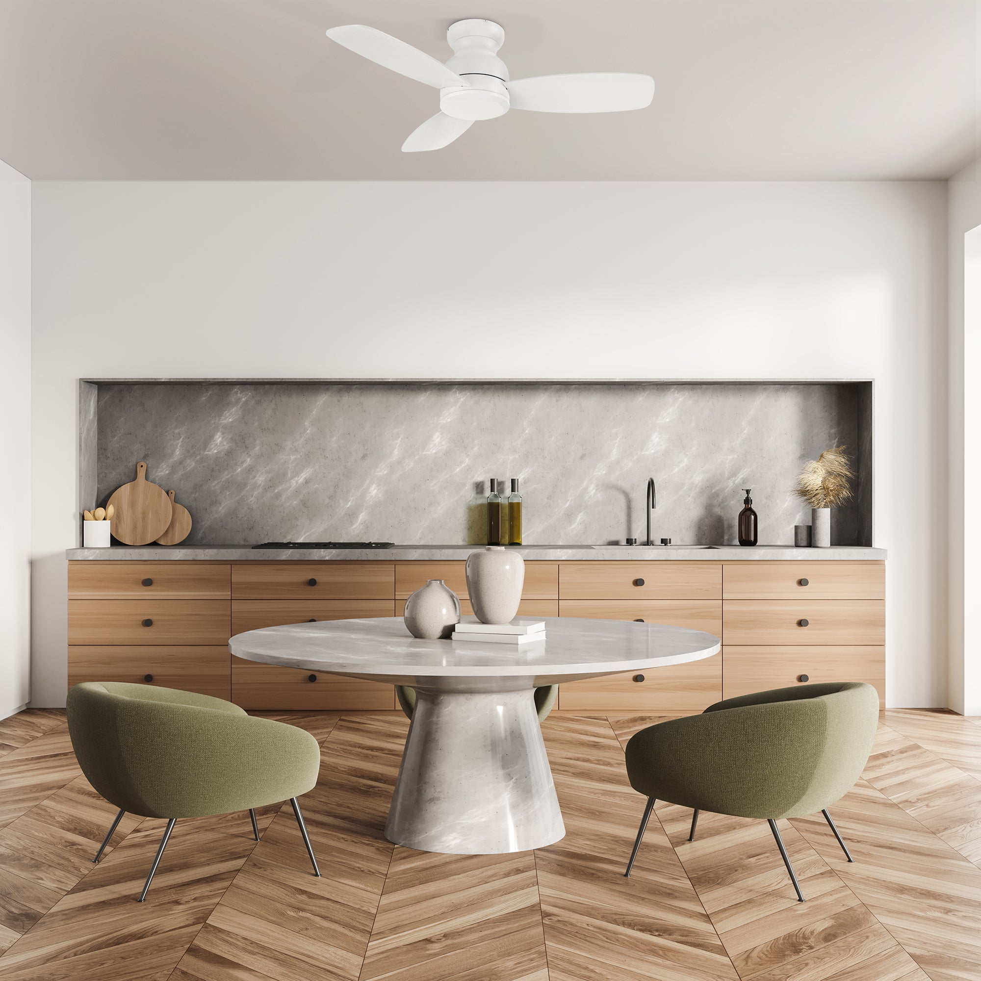 Enjoy a cooling breeze and relaxing controling in an elegant space with the Smafan Osborn 44 inch indoor ceiling fan. The fan is equipped with the latest motor and controling technology with a stylish exterior to suit the décor of your preference. The fan features a charming wood / white finish and sleek blades to cooling up your indoor living spaces. 