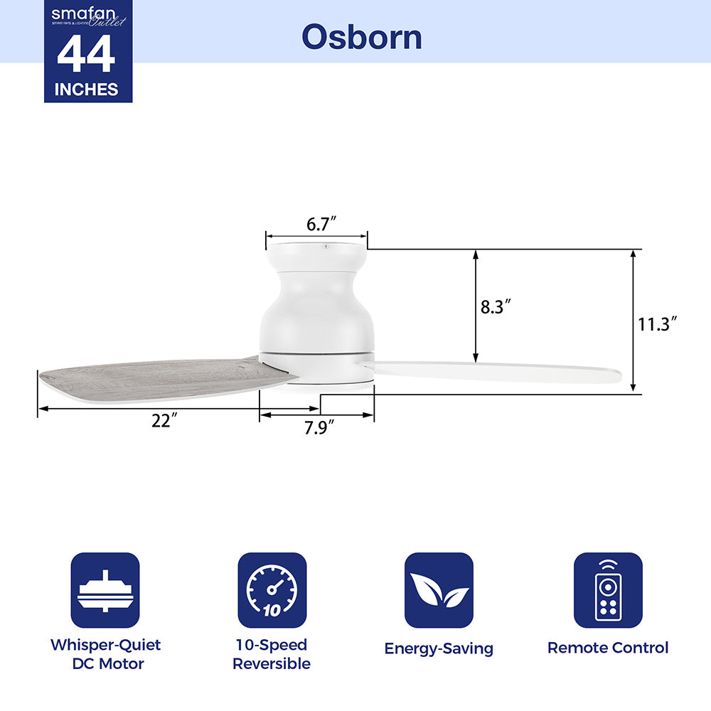Enjoy a cooling breeze and relaxing controling in an elegant space with the Smafan Osborn 44 inch indoor ceiling fan. The fan is equipped with the latest motor and controling technology with a stylish exterior to suit the décor of your preference. The fan features a charming wood / white finish and sleek blades to cooling up your indoor living spaces. 