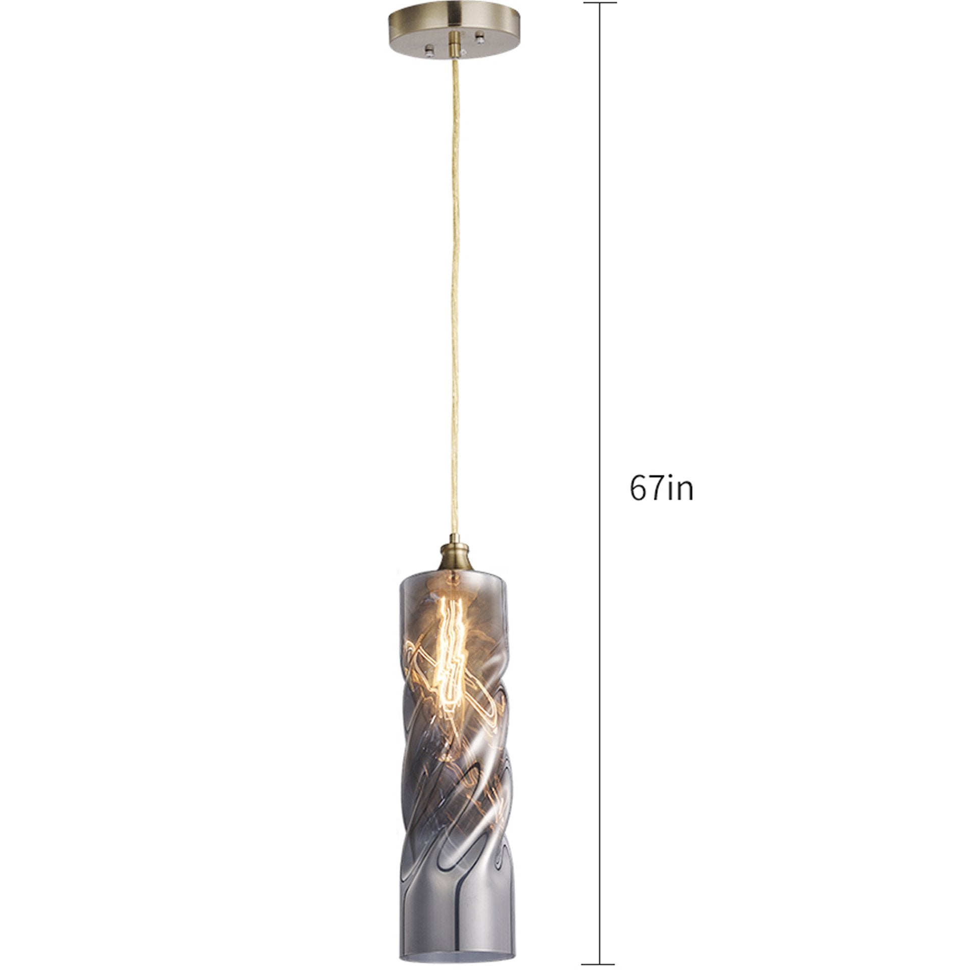 Carro Home Gemini Ombre Glass Pendant Light - Smoker Gray Adjustable Height 