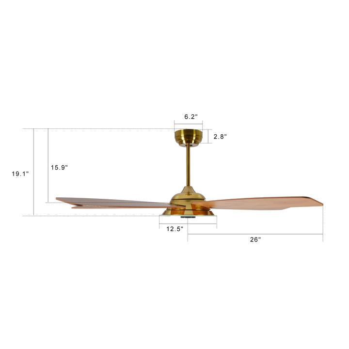Striker Outdoor 52&#39;&#39; Smart Ceiling Fan with LED Light Kit-Gold base with fine wood grain blades