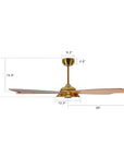 Striker Outdoor 52'' Smart Ceiling Fan with LED Light Kit-Gold base with fine wood grain blades