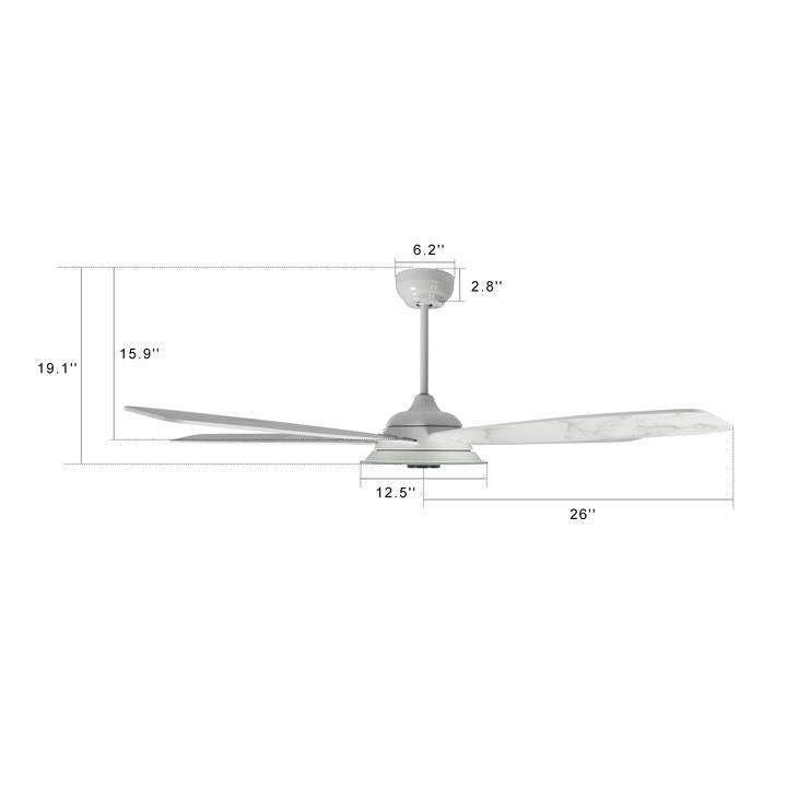 Striker Outdoor 52&#39;&#39; Smart Ceiling Fan with LED Light Kit-White base with marble pattern blades