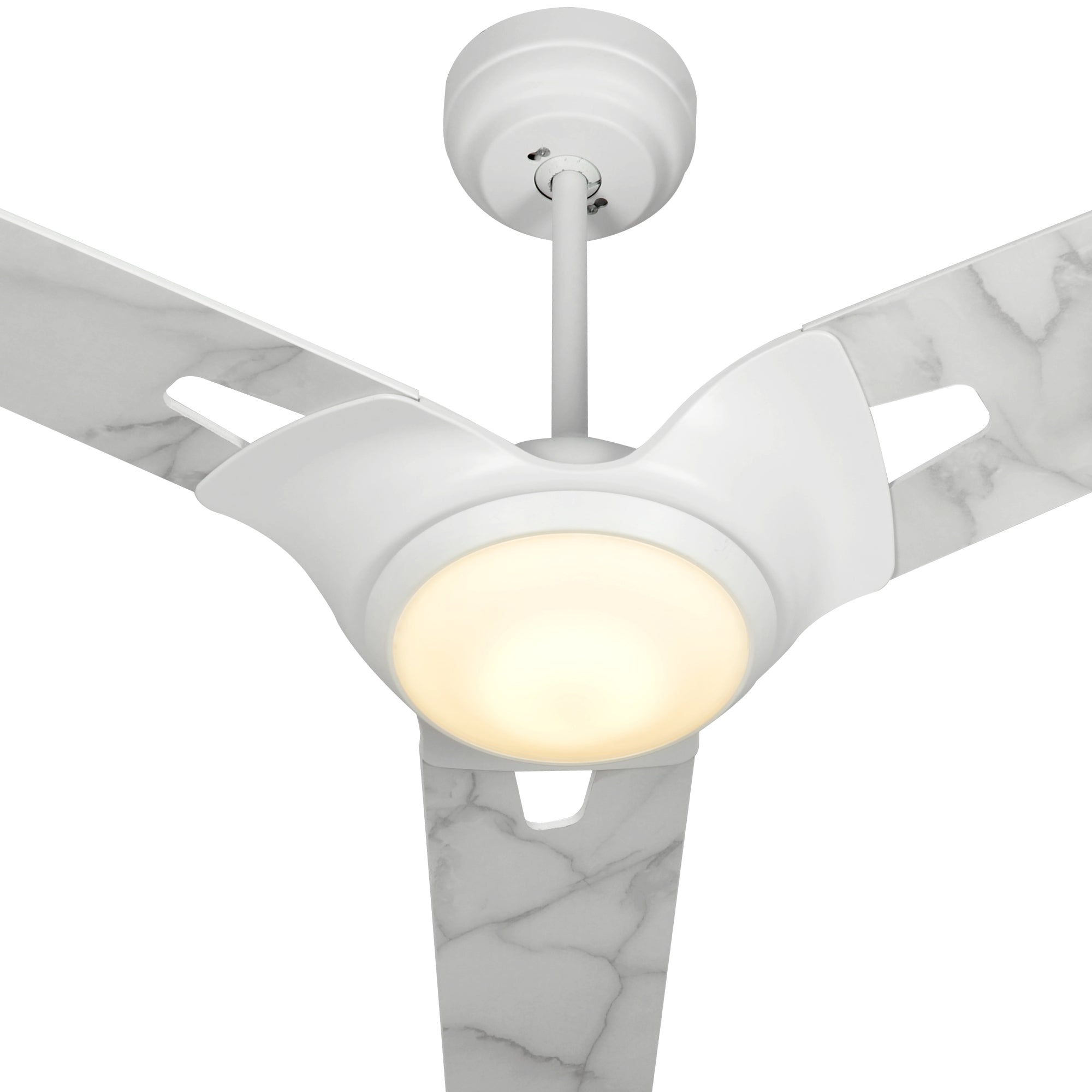 Carro Home Innovator 52&#39;&#39; 3-Blade Smart Ceiling Fan with LED Light Kit &amp; Remote - white case and white marble Pattern Fan Blades