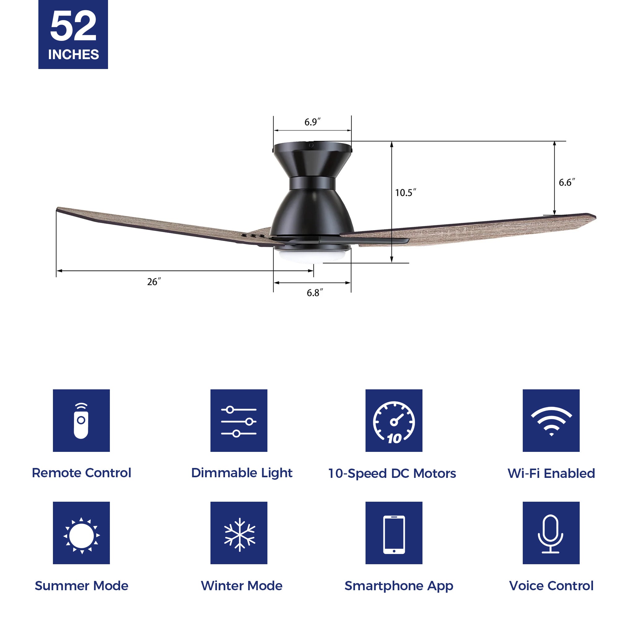 Brooks 52 inch Smart Flush Mount Ceiling Fan with LED Light Outdoor